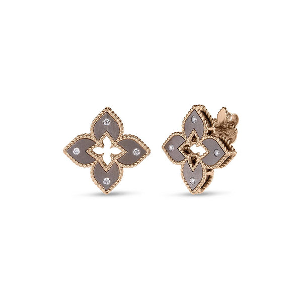 Venetian Princess Mini Gray Titanium And Diamond Flower Studs - 1